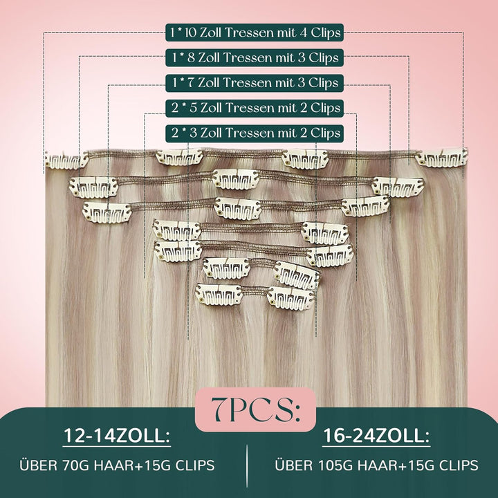 Easyouth Echthaar Extensions Clip in Blond Haarverlangerung Clip Echthaar Remy 22 Zoll 120g Clip in