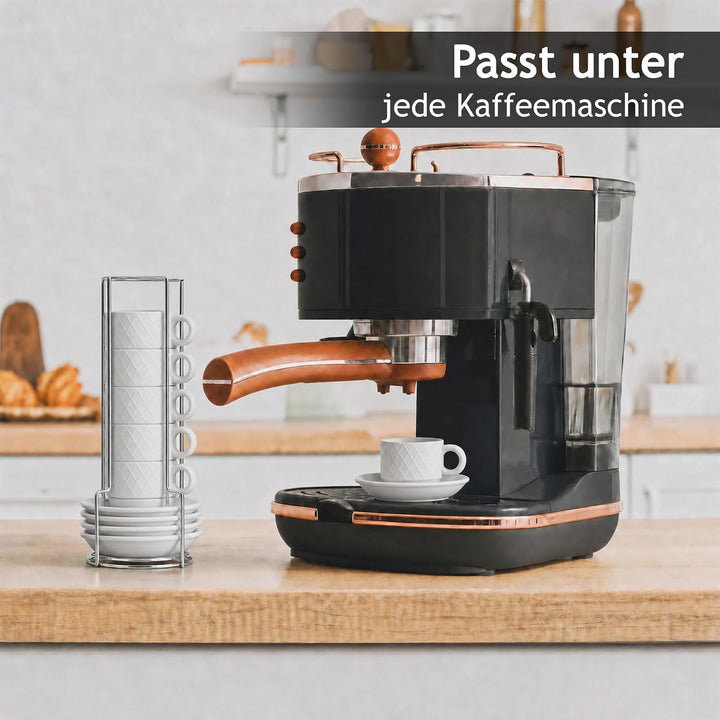MIAMIO – 6 x 75 ml Espresso Tassen/Espressotassen Set mit Ständer Steingut Keramik - Palmanova Kolle