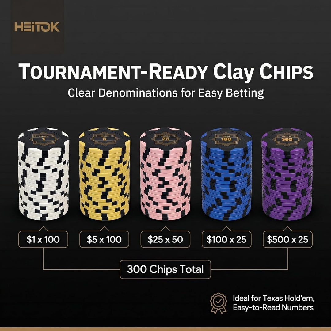 Poker Koffer 300 Chips 14g Clay – Premium Pokerchips Set mit Eisenkern & Nummerierten Werten – Art D