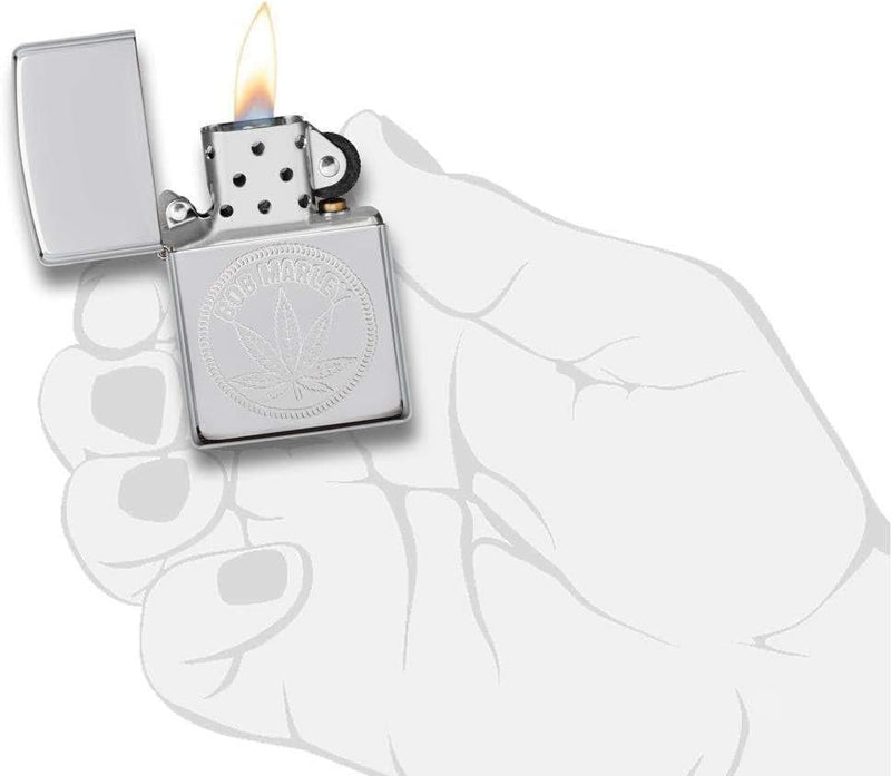 Zippo Unisex BOB Marley, Weed Stamp Winddichtes Feuerzeug, Chrome,