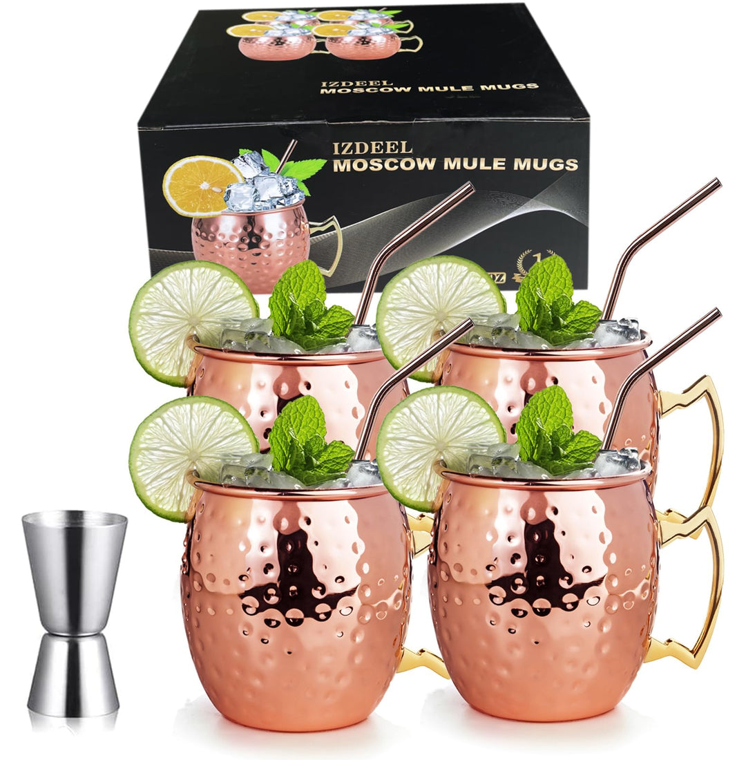 izdeel Moscow Mule Becher 4er Set Kupfer Becher 550ml für Cocktail, Gin, Bier, kalte Getränke, Zuhau