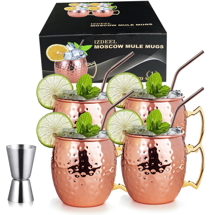 izdeel Moscow Mule Becher 4er Set Kupfer Becher 550ml für Cocktail, Gin, Bier, kalte Getränke, Zuhau
