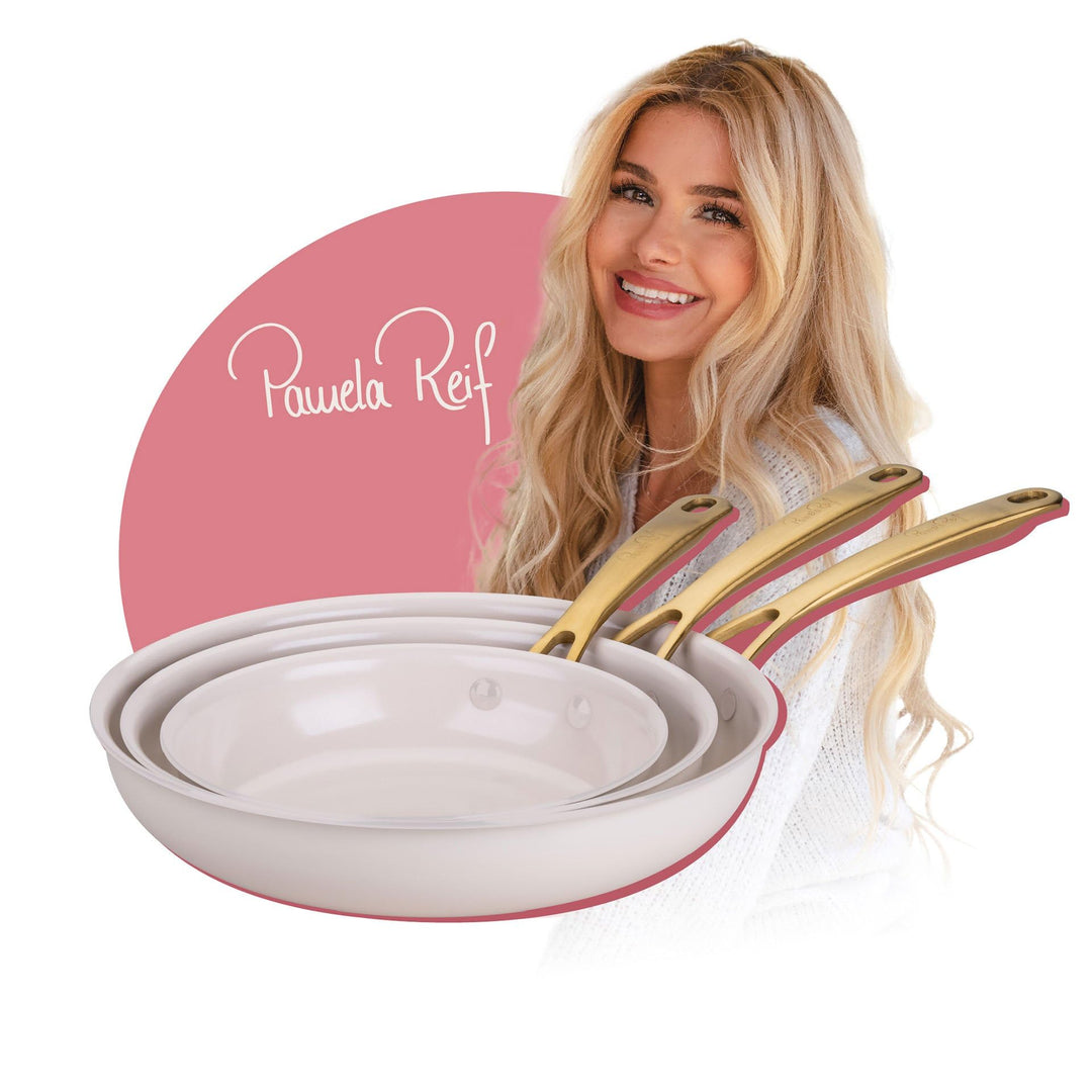 FACKELMANN x Pamela Reif Bratpfannen-Set 3-tlg Ø 20-24-28 cm – aus recyceltem Aluminium, Pastell-Bei
