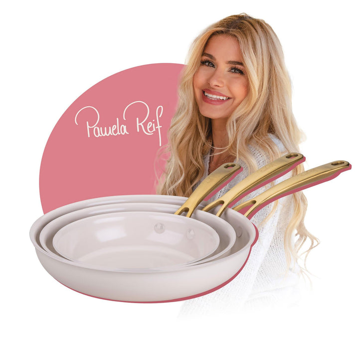 FACKELMANN x Pamela Reif Bratpfannen-Set 3-tlg Ø 20-24-28 cm – aus recyceltem Aluminium, Pastell-Bei