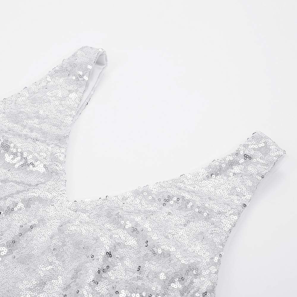 GRACE KARIN Damen Pailletten Tops Sparkle Shimmer Weste Ärmellos V-Ausschbitt U-Back Side Split Blus