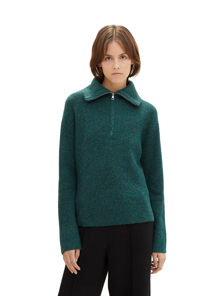 Tom Tailor Denim Damen 1038720 Pullover (1er Pack) L 10592 - Midnight Forest Green Mélange, L 10592