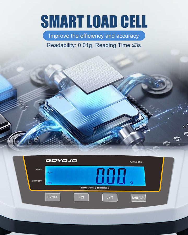 GOYOJO Labor-Feinwaage 5000g x 0,01g, Hochpräzise Labor-Analysewaage, Elektronische Präzisionswaage,
