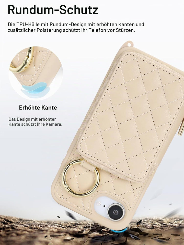 ELTEKER Handyhülle für iPhone 16e Hülle mit Band Verstellbarem Schultergurt, Reissverschluss Geldbör