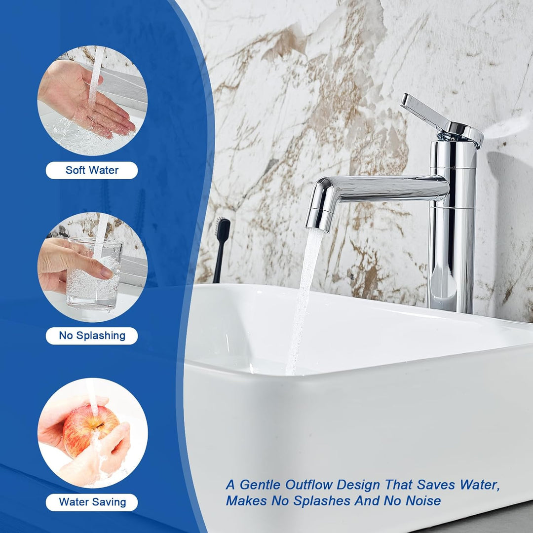 Wasserhahn Bad LakeBayMZC Hoch Chrom Mit Auslaufhöhe 203 mm, Messing Armatur Badezimmer mit 360° dre