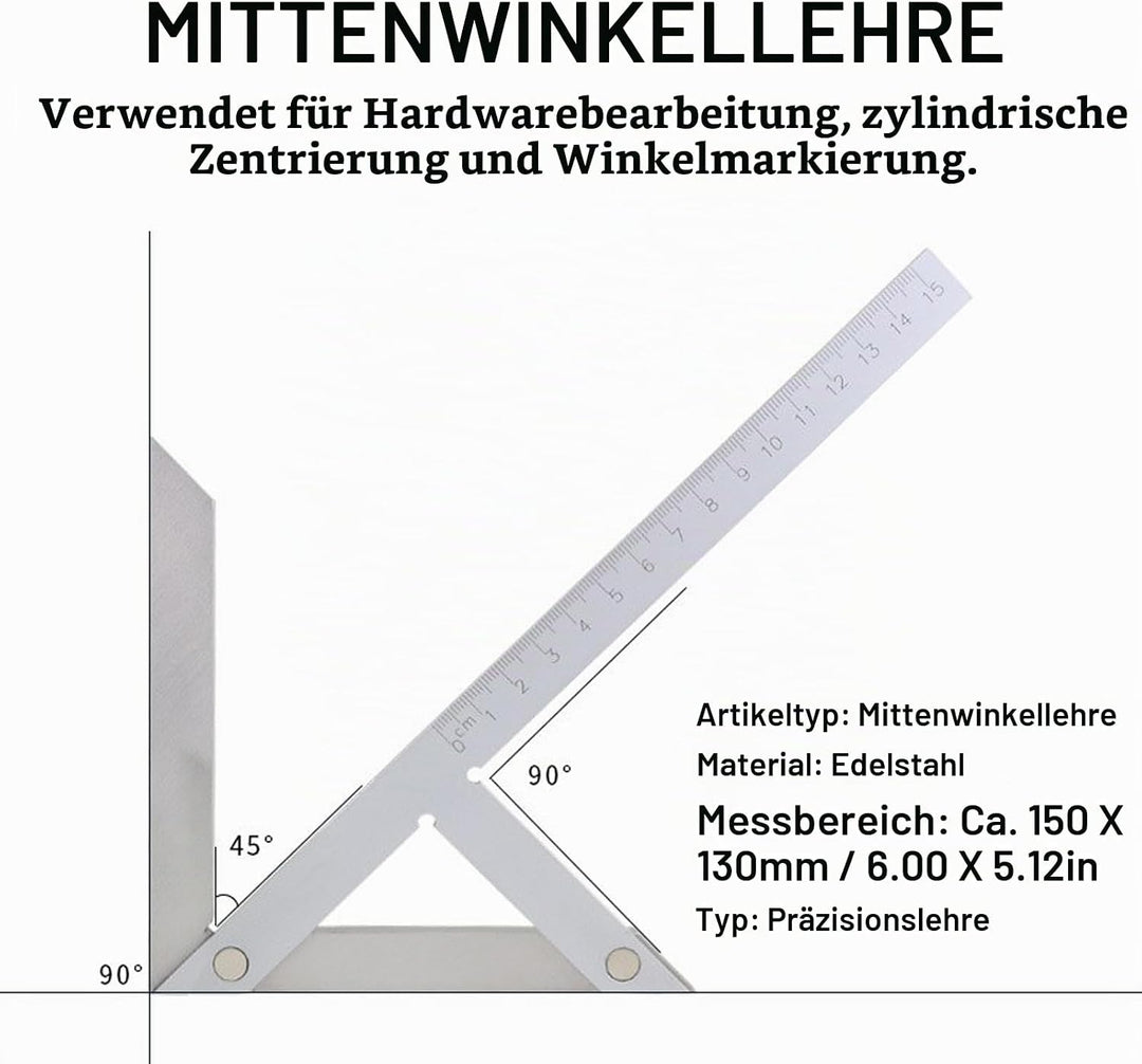 150 X 130 mm Zentrierwinkel Mittenfinder, Mittelmarkierungslehre Winkelmessgerät Zentrierwinkelsuche