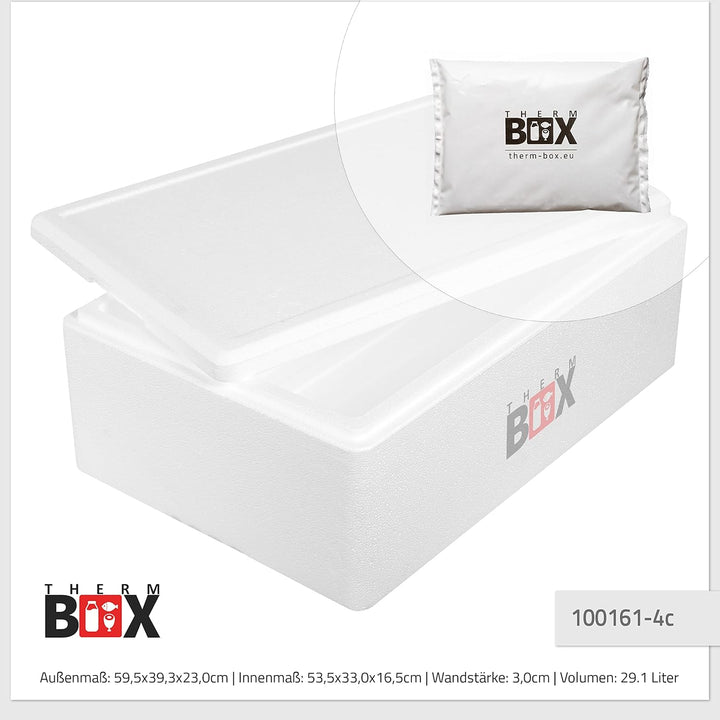 THERM BOX Styroporbox 28L bis 61,5L mit Kühlakkus für Kühlbox Verschiedene Grössen Transportbox Ther