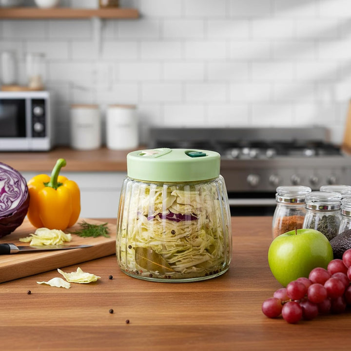 2 Stück Fermentierglas 1L mit Entlüftungsventil, 2 Glas Fermentiergewichte 7cm, Fermentier-Stampfer
