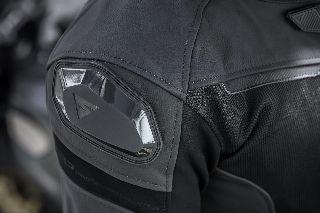SHIMA PISTON Herren-Motorradjacke - Leder, urbane Jacke mit Netzeinsätzen, Protektoren an Schultern,