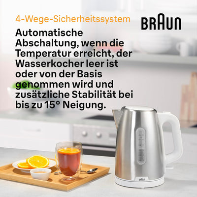 Braun PurShine Wasserkocher WK1500 WH – Teekocher mit 360° Basis, Abschaltautomatik, 1,7 L Füllmenge