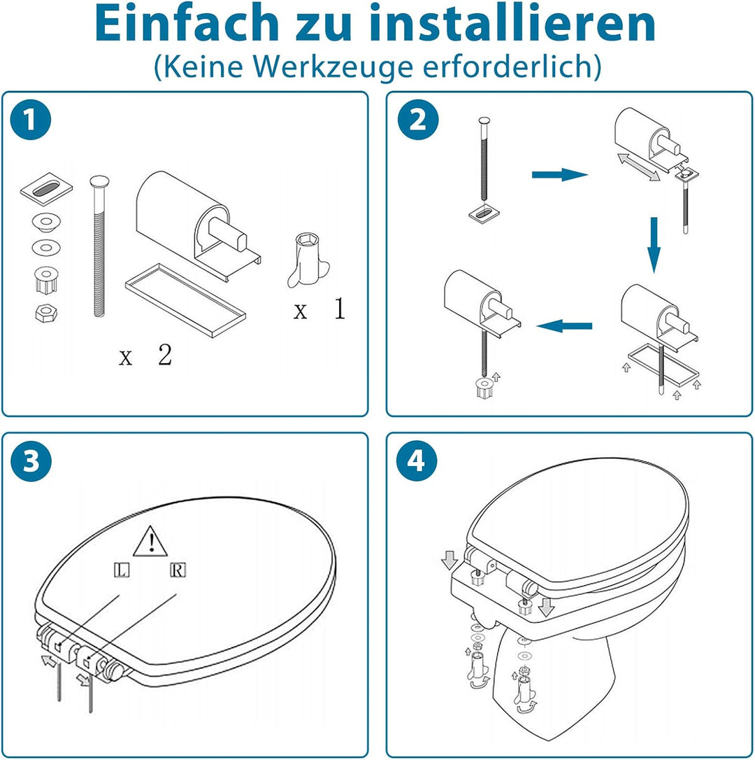 LILIIN Toilettendeckel WC Sitz, Absenkautomatik &amp; Quick-Release, Antibakteriell, Duroplast Klodeckel