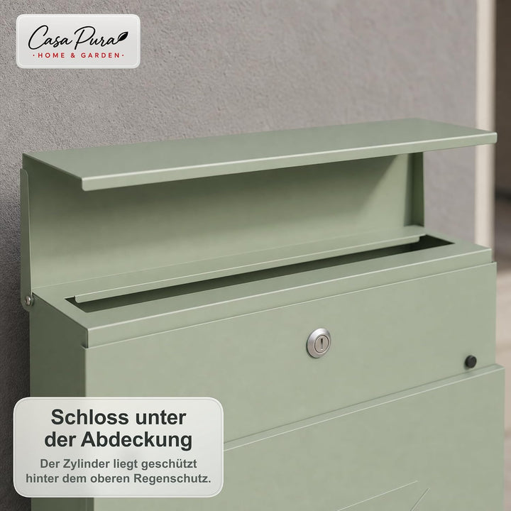 casa pura Briefkasten Laurent aus verzinktem Stahl – abschliessbarer Wandbriefkasten mit Zeitungsfac