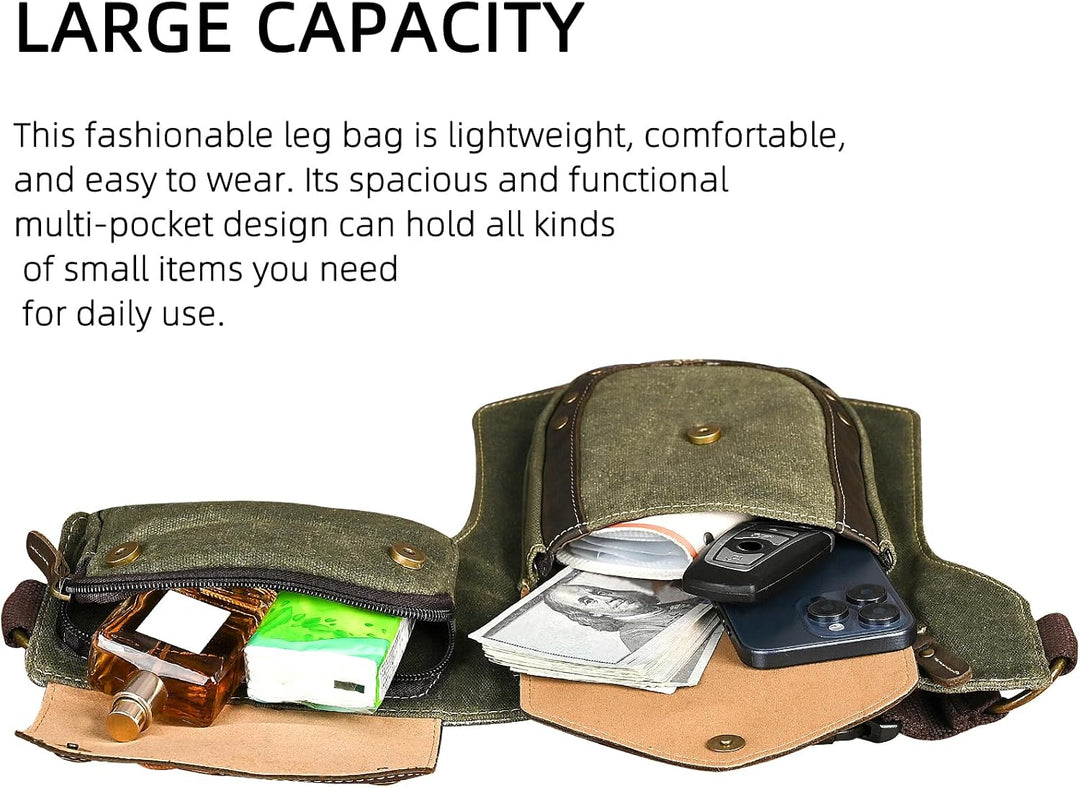 Herren Canvas + Leder Motorrad Reiten Tasche Beinbeutel Beintasche Aussenbeintasche Hüfttasche Drop