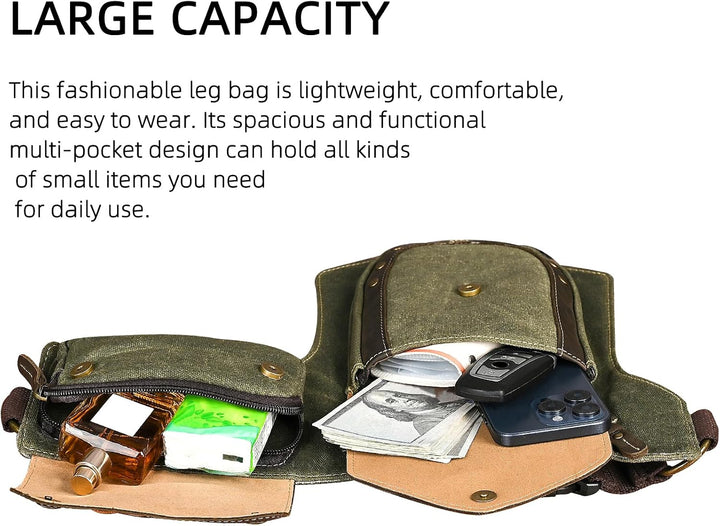 Herren Canvas + Leder Motorrad Reiten Tasche Beinbeutel Beintasche Aussenbeintasche Hüfttasche Drop