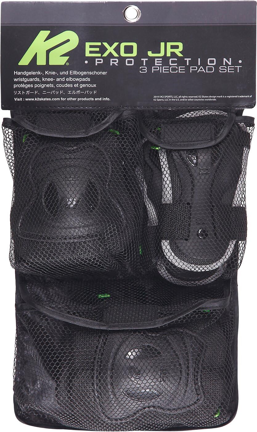 K2 Unisex Jugend Exo Jr Inline Skates Pad Set S Schwarz - Grau - Grün, S Schwarz - Grau - Grün