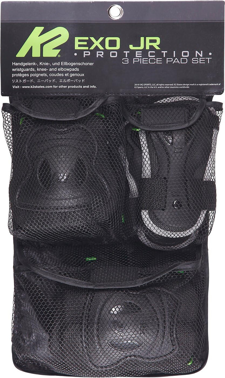 K2 Unisex Jugend Exo Jr Inline Skates Pad Set S Schwarz - Grau - Grün, S Schwarz - Grau - Grün