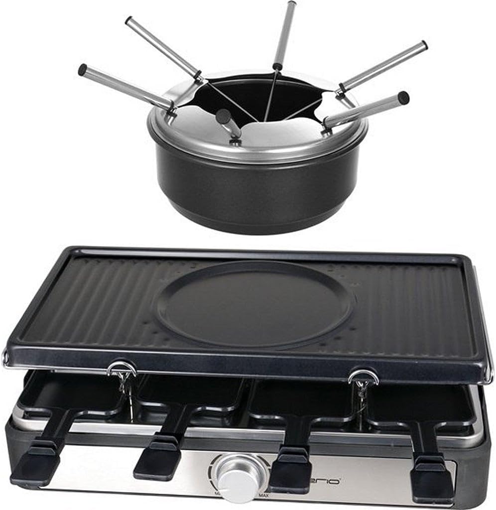 Emerio Partyspass für bis zu 8 Personen mit dieser 3-in-1-Kombination aus Raclette Grill und Käse-Fo