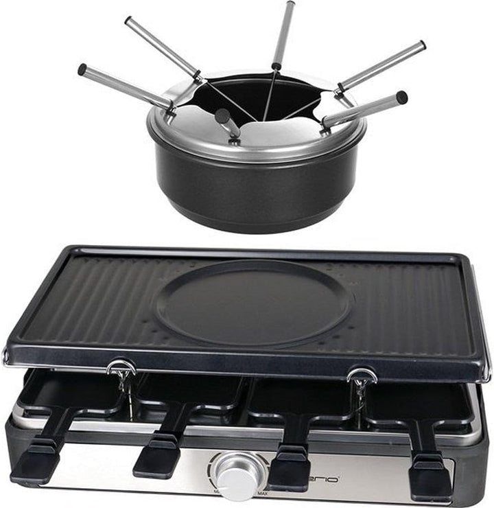 Emerio Partyspass für bis zu 8 Personen mit dieser 3-in-1-Kombination aus Raclette Grill und Käse-Fo