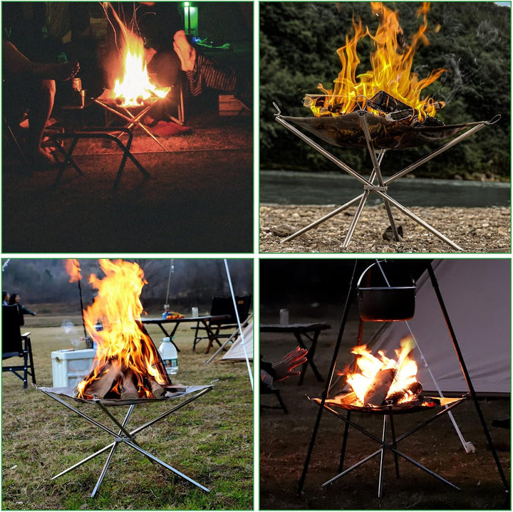 MIVIDE Tragbare Feuerstelle für Aussen, 42cm Feuerschale Outdoor Fire Pit, 304 Edelstahl Faltbar Feu