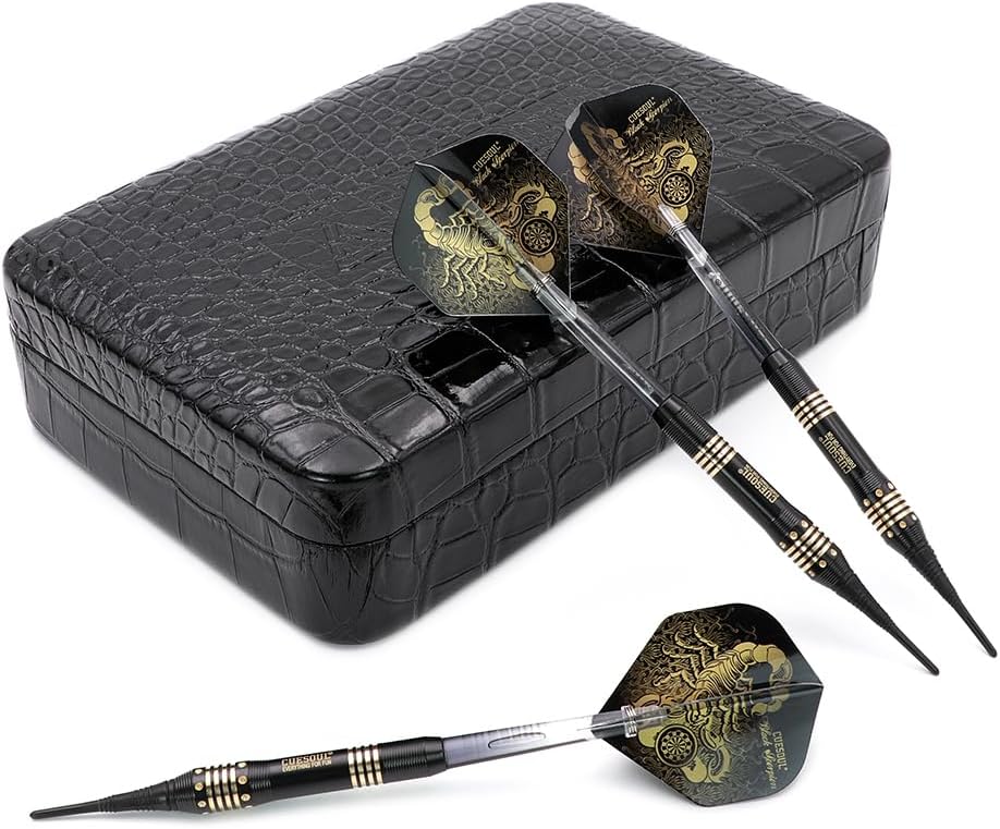 Cuesoul 16 Grams Deluxe Soft Tip Darts Set with Luxury Case（Black Scorpion Series） HX-STL-B2303+D604