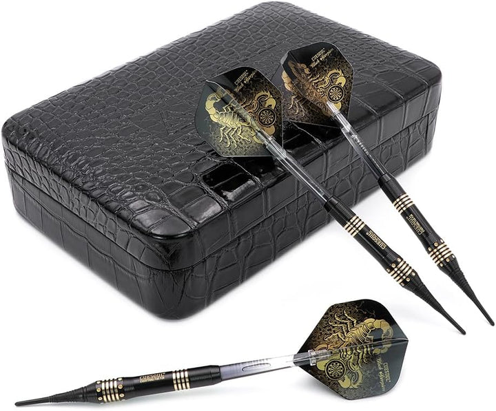 Cuesoul 16 Grams Deluxe Soft Tip Darts Set with Luxury Case（Black Scorpion Series） HX-STL-B2303+D604