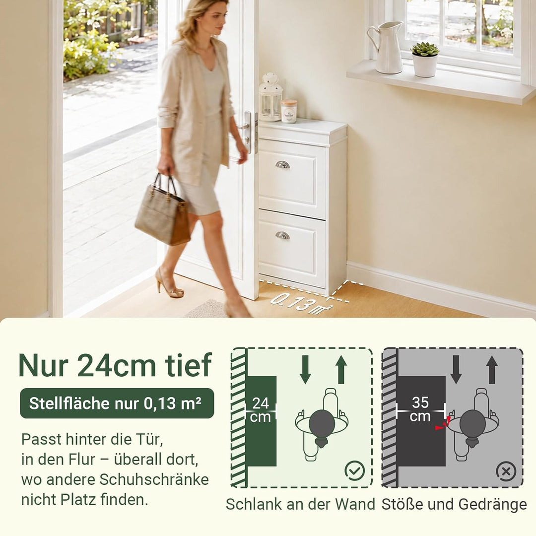 SoBuy Schuhschrank mit 2 Klappen - Schmaler Schuhkipper mit 4 Ablagen, Verstellbares Schuhregal für