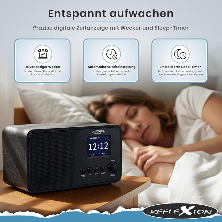 Reflexion DAB+ Radio mit Bluetooth, Wecker & Farbdisplay | Digitalradio mit USB, AUX-IN, Teleskopant