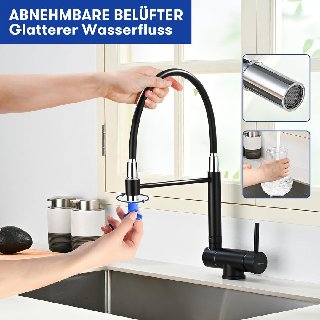 Ausziehbare Küchenarmatur, Klappbare Küchenarmatur, 360° Schwenkbare Spültischarmatur in Gebürstetem