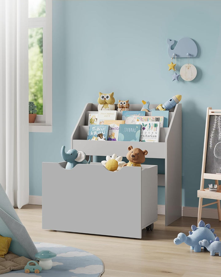 SONGMICS Bücherregal Kinder, Kinderregal, Spielzeugregal, mit 3 Regalebenen, Aufbewahrungsbox auf Ro