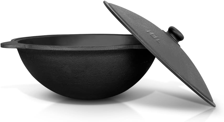 Zarenhoff Set - Kasan Usbekisch Gusseisen 12L runder Boden, Deckel, Lagan Ø 34 cm Plov плов ляган(Se