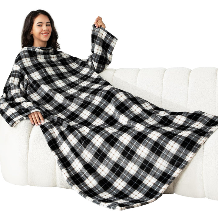 Winthome Kuscheldecke mit Ärmeln, Decke Weich Kuschelig Warm, Sofadecke Fleecedecke mit Klettverschl