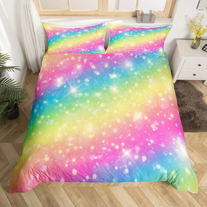 Loussiesd Regenbogen Farbe Tröster Bettwäsche 135x200 cm Mädchen Kinder Blingling Dekor Bettwäsche S