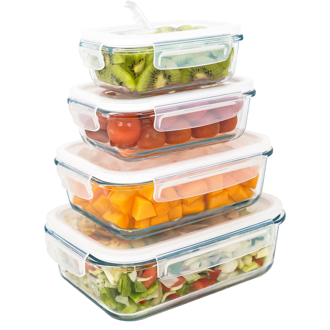 LG Luxury & Grace 4er Packung Glas Frischhaltedosen. Verschiedene Grössen (0,36+0,60+1+1,50 L). Luft