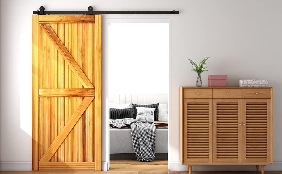 WOLFBIRD 213cm (7FT) Schiebetürbeschlag Set Schiebetürsystem Komplett-Set für holz Schiebetür Einzel