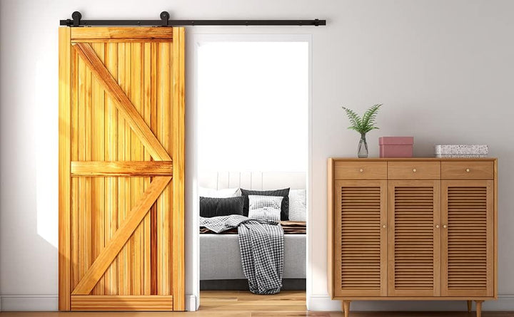 WOLFBIRD 213cm (7FT) Schiebetürbeschlag Set Schiebetürsystem Komplett-Set für holz Schiebetür Einzel