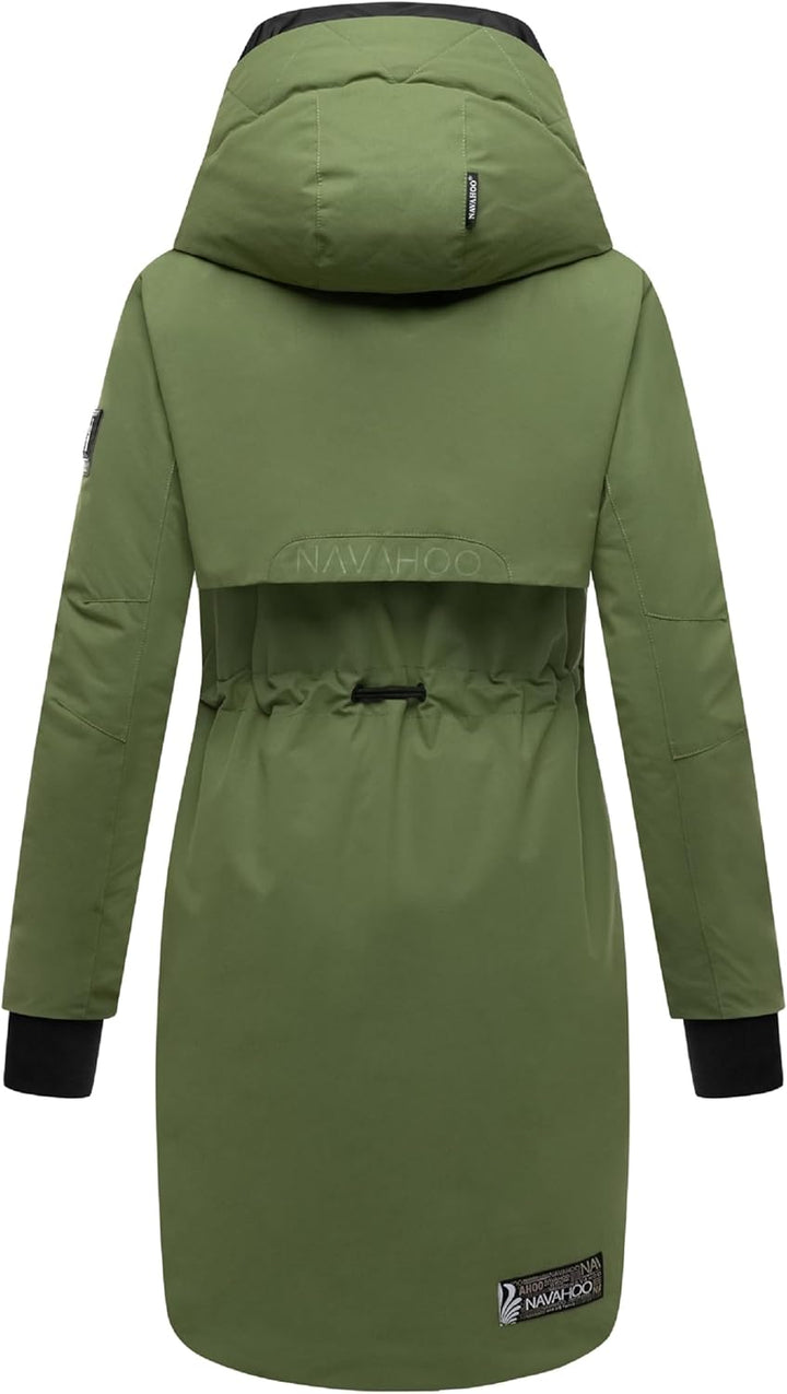 Navahoo Damen Mantel Lange warme Winter Steppjacke mit Kapuze und magnetischen Elementen Snowelf XS-