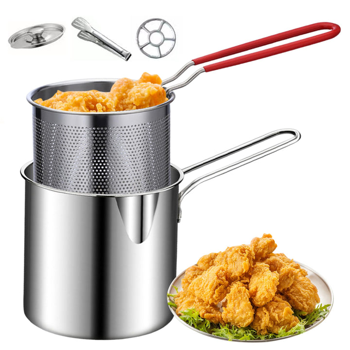 Mini Fryer Frittyer, Edelstahl Fritteuchsen Topf mit Anti Scenen Griff, Fritteuchsenpfanne mit Korb,