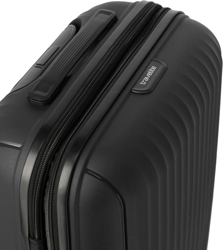 Travelite Skymate 4-Rad Handgepäck Trolley mit Dehnfalte, Handgepäck 55 cm Schwarz, Schwarz