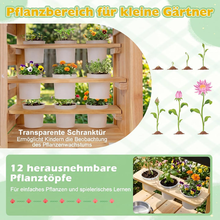 COSTWAY Matschküche Kinder, Outdoor Spielküche mit Herd, Spüle, Wassertank, Pflanztöpfen und Kreidet