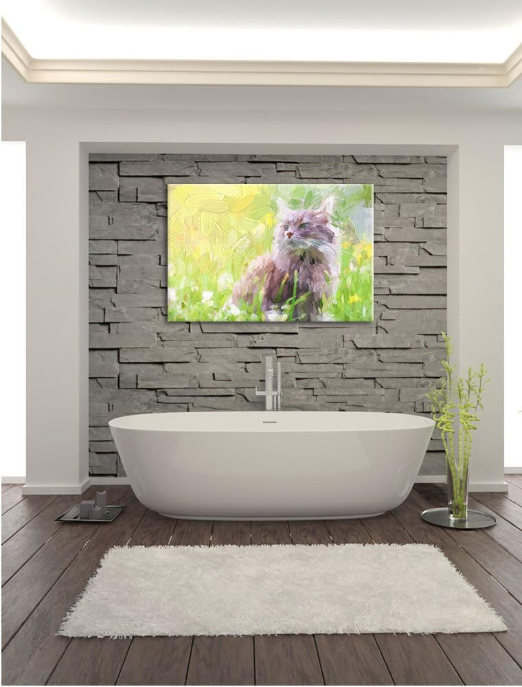 Pixxprint Katze in der Wildnis Kunst als Leinwandbild/Grösse: 100x70 cm/Wandbild/Kunstdruck/fertig b