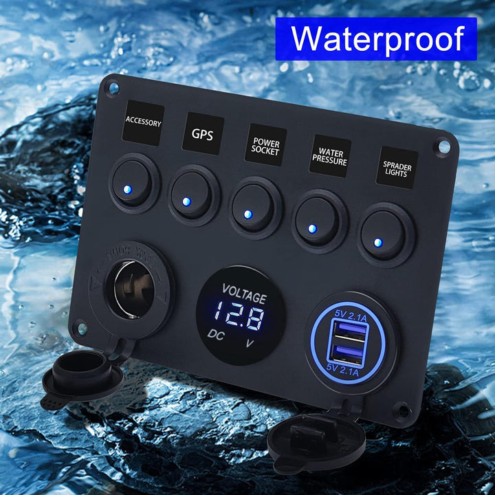 KAOLAI Schalter Panel 12V/24V 4.2A IP65 Wasserdicht Schalter Panel 12V Camper Dual-USB-Ladegerät LED