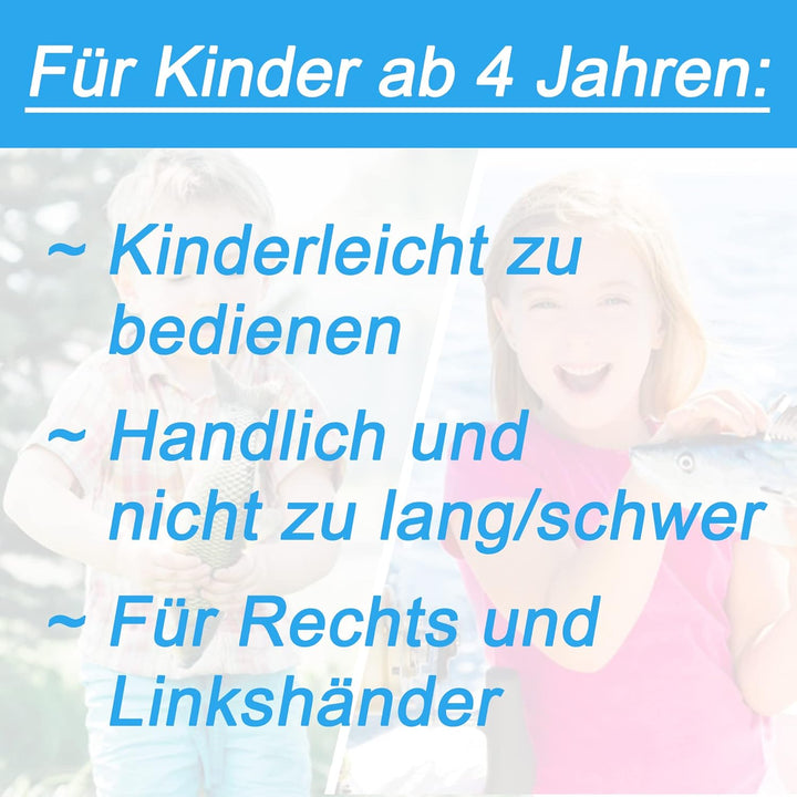 Q-Tac - Angelset für Kinder [Fertig montiert &amp; Angelrolle bespult] Teleskop-Angelrute 165 cm, Kinder