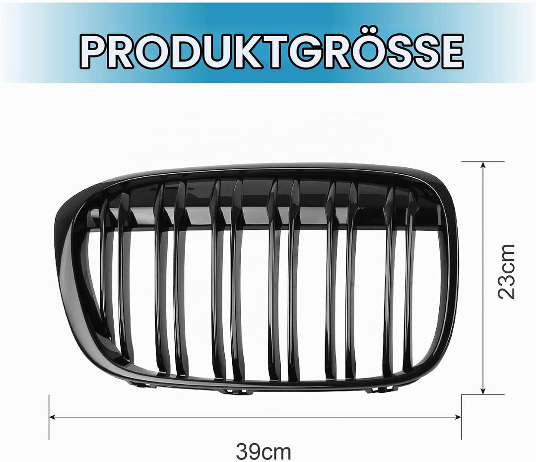 DOCAS Kühlergrill für BMW X1 F48 F49 2016 2017 2018 2019 Nieren Doppelsteg Sport Glanz Schwarz X1 F4