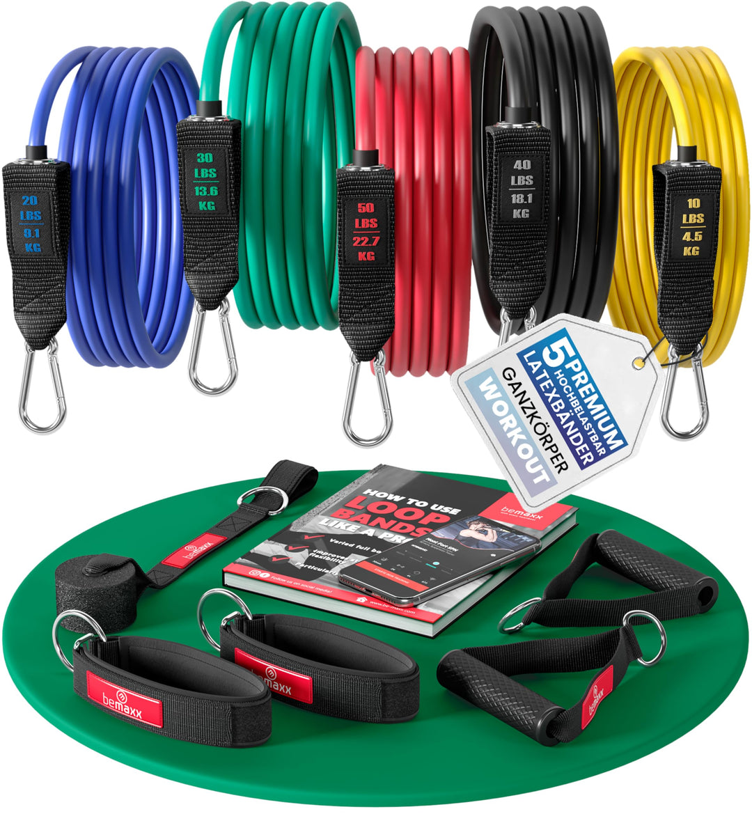Resistance Bands Widerstandsband Set mit Trainings-eBook - Expander Tubes Bänder Band Fitnessbänder