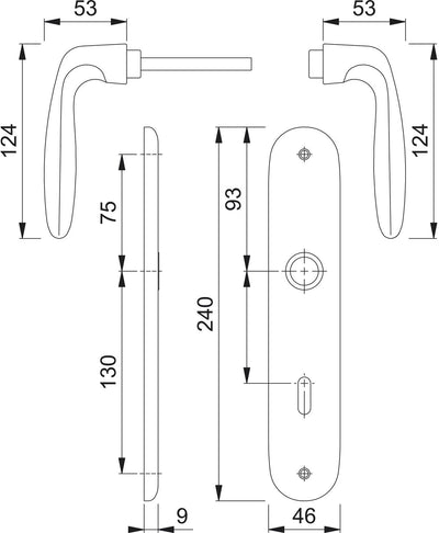 HOPPE 2949501 Drückergarnitur Verona-auf Langschild Buntbart Entfernung 90mm, für Türstärke 37-47mm,