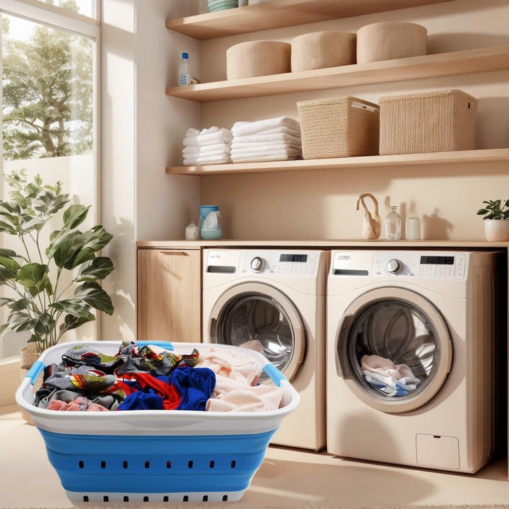 SAMMART 42L Collapsible Plastic Laundry Basket - Foldable Pop Up Storage Container/Organizer - Space